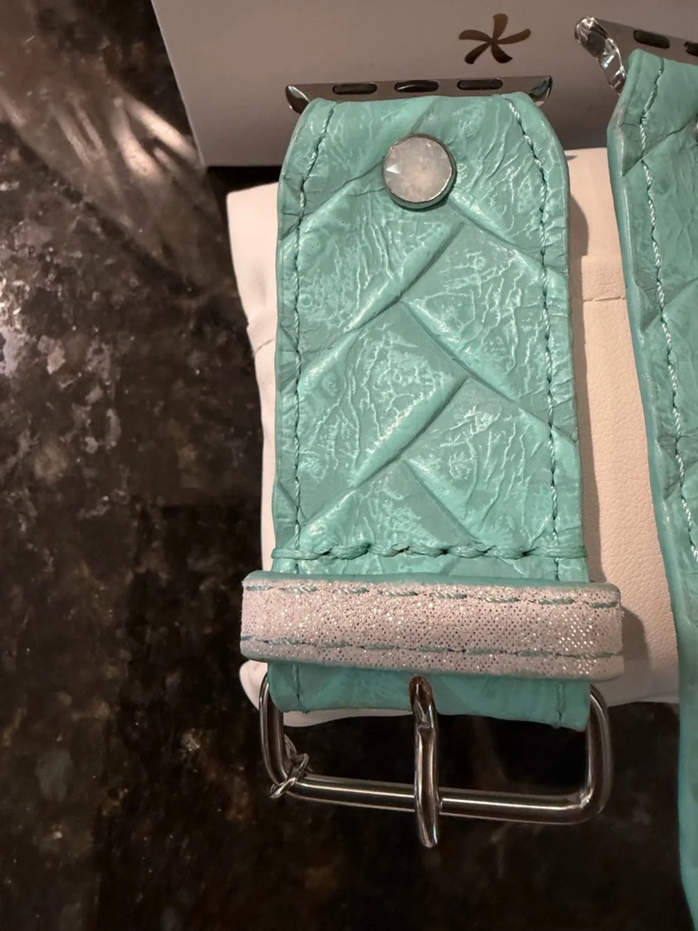 Spark*l Turquoise Textured Leather Apple Watch Band - Picture 3 of 4